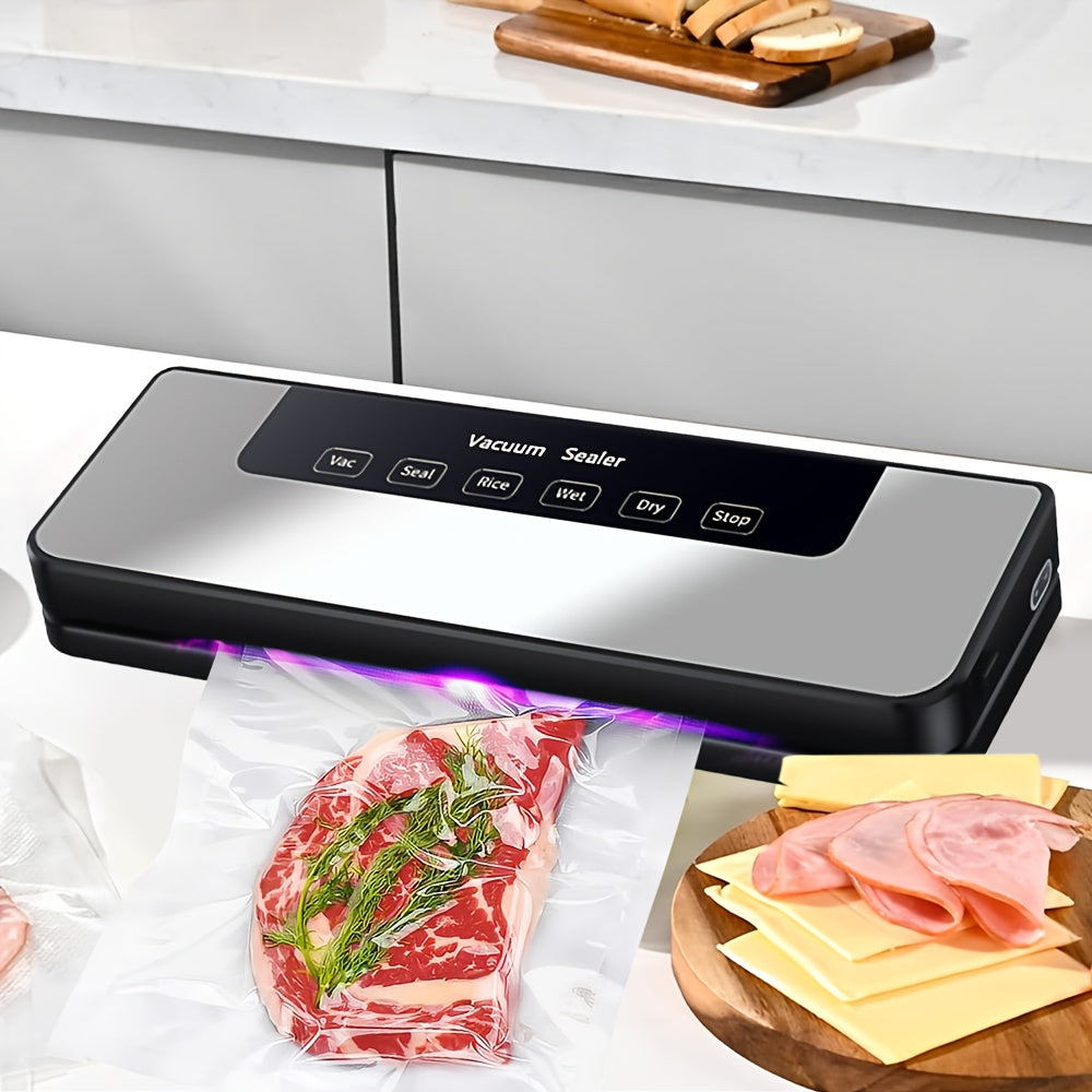 Electric Automatic Vacuum Sealer with 55pcs Pouches, Dry/Wet Dual Mode, Compact Machine, Easy to Disassemble And Clean, Keeping Meat, Vegetables, Fruits, Grains Fresh, Without Battery