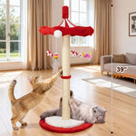 Large 39” Tall Carousel Cat Tree • Multi-Level Cat Scratching Post • Rotating Top & Hanging Toys • Suitable for Indoor Cats, Adult Cats, Kittens • Space-Saving Vertical Climbing Tower for Modern Decor • Cat Furniture