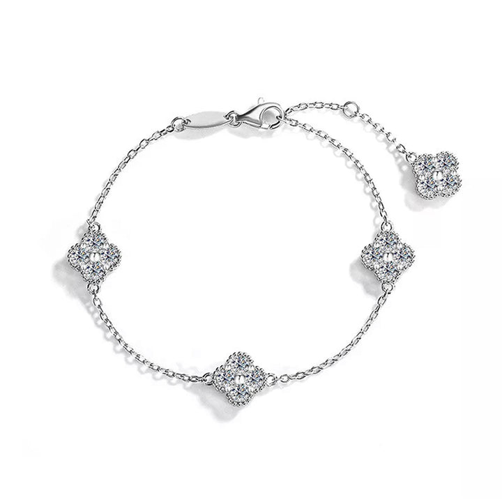 S925 Silver Four Leaf Grass Diamond Bracelet Full D Moissanite Adjustable Chain Wedding Engagement Party Women Birthday Gift