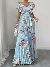 Women's Summer Hot Sale Digital Print Dress – Pleated Ruffled Waist Romantic Vacation Maxi Euro American