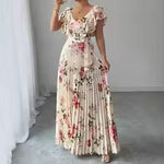 Women's Summer Hot Sale Digital Print Dress – Pleated Ruffled Waist Romantic Vacation Maxi Euro American