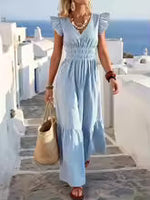 Summer Elegant Women's Floral Print V Neck Sleeveless Hoilday Beach Long Dress