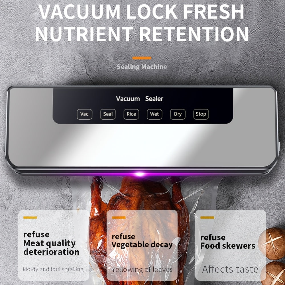 Electric Automatic Vacuum Sealer with 55pcs Pouches, Dry/Wet Dual Mode, Compact Machine, Easy to Disassemble And Clean, Keeping Meat, Vegetables, Fruits, Grains Fresh, Without Battery