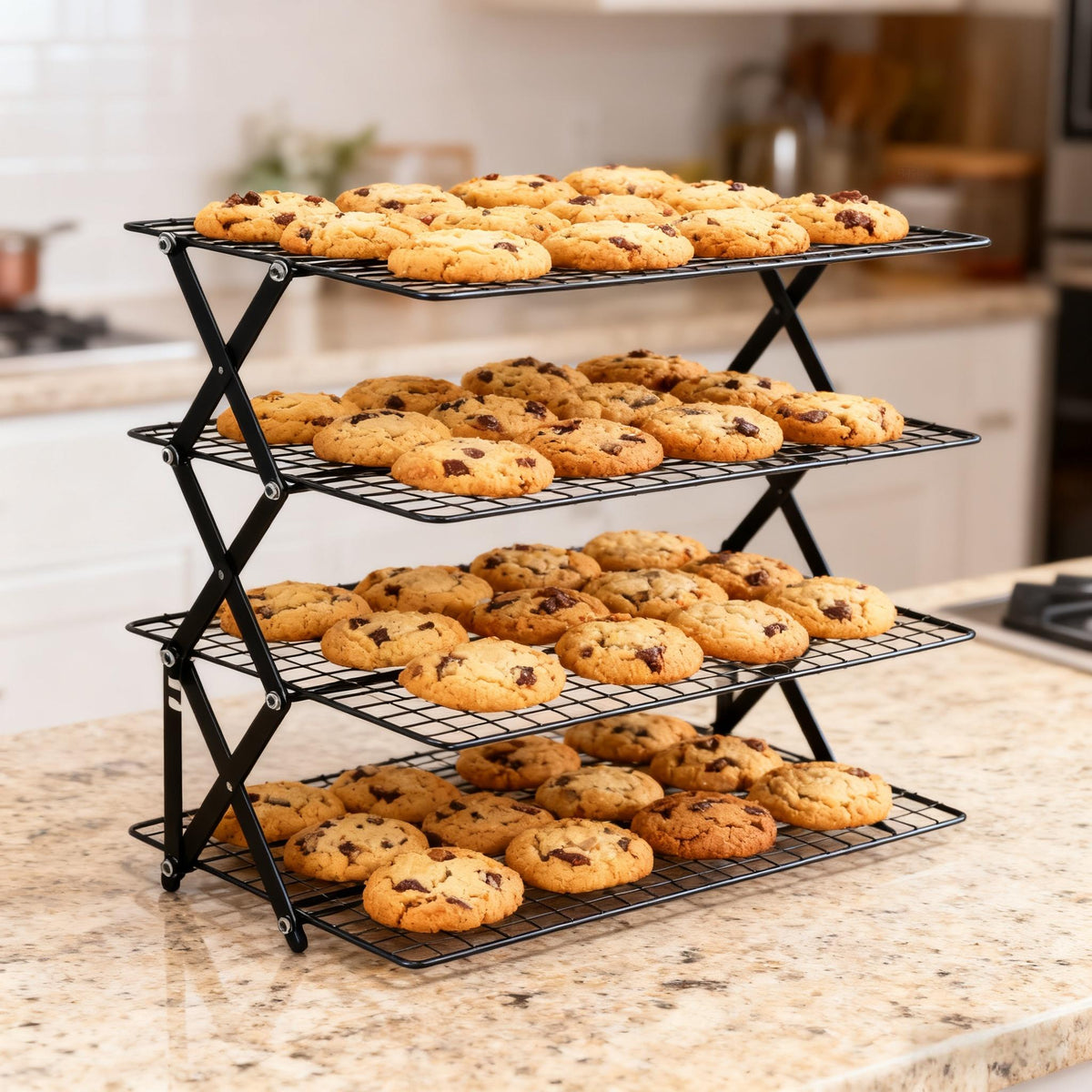 Collapsible Cooling Rack, Metal Wire Baking Tray, Stackable Drying Rack with Adjustable Four-Position Design, Suitable for Grilling While Camping, Ideal for Baking And Cooling And Cakes