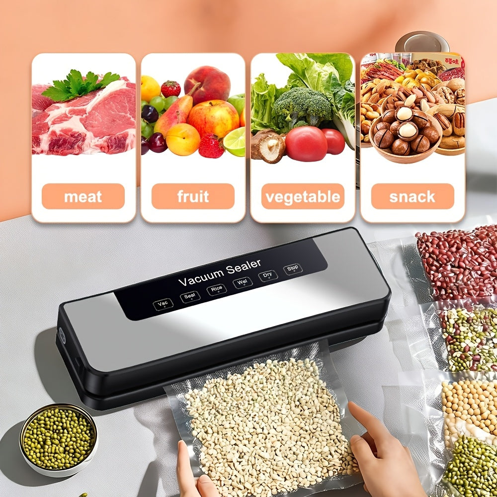 Electric Automatic Vacuum Sealer with 55pcs Pouches, Dry/Wet Dual Mode, Compact Machine, Easy to Disassemble And Clean, Keeping Meat, Vegetables, Fruits, Grains Fresh, Without Battery