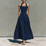 2026 European and American Spring and Summer Neck-Hanging Linen-Style Leisure Fashion Slim-Fitting Pocket