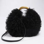 Women's Fashion Long Fur Wool Bag beach Faux Wool Fur Shoulder Bag Ladies Faux Furs Handbag Luxury Mongolian Sheep Fur Bags