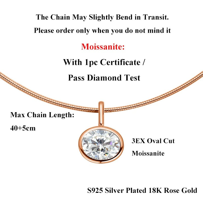 2/3/4CT Oval Cut D-Color VVS1 Solitaire Moissanite Pendant Necklace 1.5mm Solid Choker S925 Sterling Silver GRA Certified Pass Diamond Tester Luxury Fine Jewelry Wedding Party Anniversary Daily Gift For Women