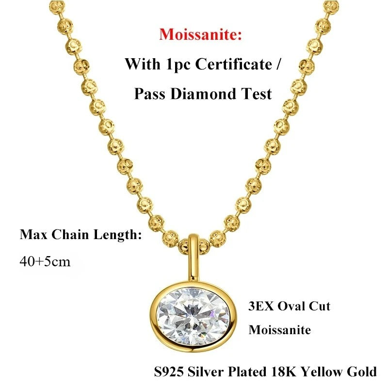 2/3/4CT Oval Cut D-Color VVS1 Solitaire Moissanite Pendant Necklace 1.5mm Solid Choker S925 Sterling Silver GRA Certified Pass Diamond Tester Luxury Fine Jewelry Wedding Party Anniversary Daily Gift For Women