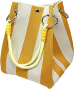 Mini Knitted Bucket Bag Women Small Handbag Geometric Colorblock Wristlet Purse With Detachable Handle
