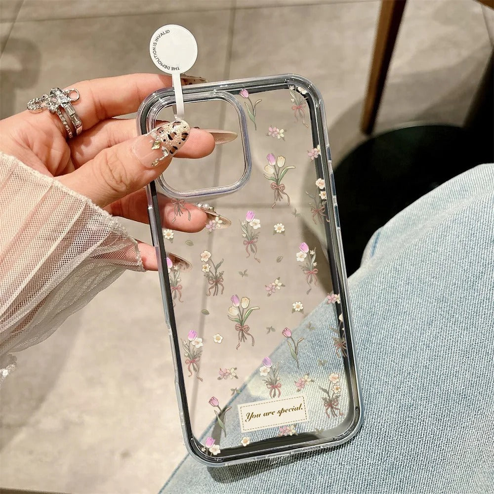 2 in 1 Candy Color Phone Case For iPhone 11 16 17 Pro Max 13 15 14 12 17 Air 17promax Soft TPU Transparent Flower Funda Cover