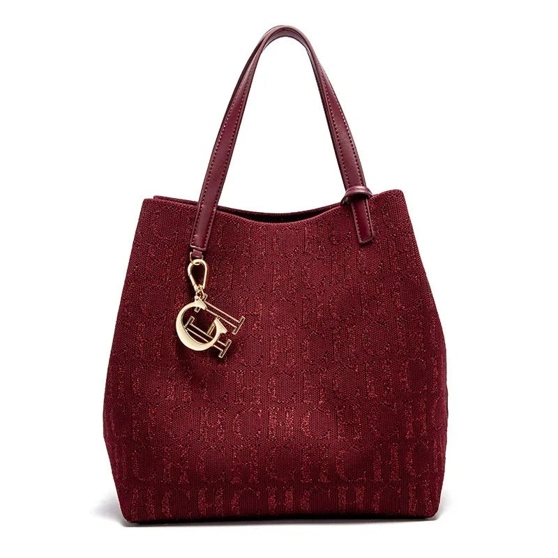 CH Women's Handbag Large Capacity Women's Simple Daily Commute Versatile Solid Color Letter Printed Design Shoulder Bag