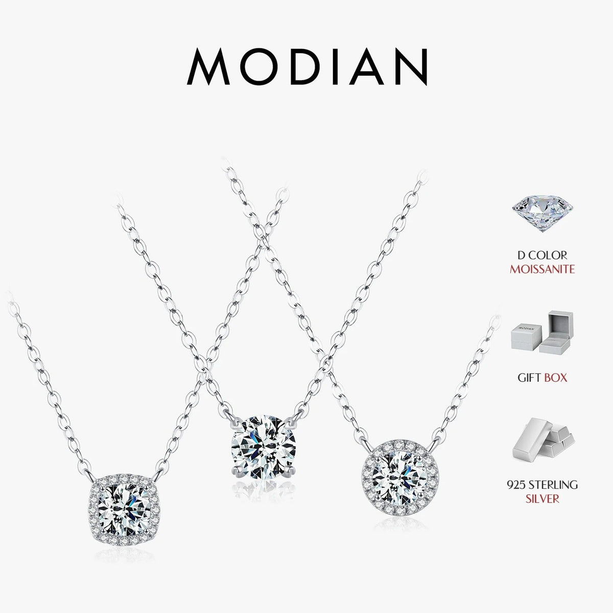 MODIAN Square & Round Halo Moissanite 925 Sterling Silver Pendant Necklace D Color VVS1 Lab Diamond Necklace For Women Jewelry