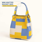 Mini Knitted Bucket Bag Women Small Handbag Geometric Colorblock Wristlet Purse With Detachable Handle
