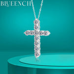 BLUEENCH Full Moissanite Cross Pendant Necklace Original 925 Sterling Sliver Chain Plated 18k White Gold Fine Necklace for Women