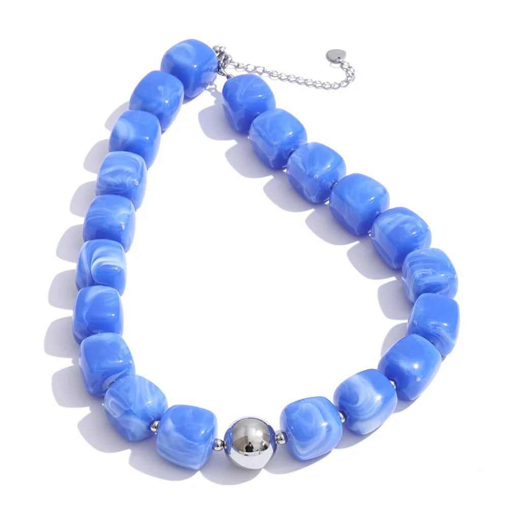 Yhpup Hot Style Handmade Jewelry Acrylic Resin Beads Chain Necklace Bracelet Stainless Steel Spring Summer Statement Accessories
