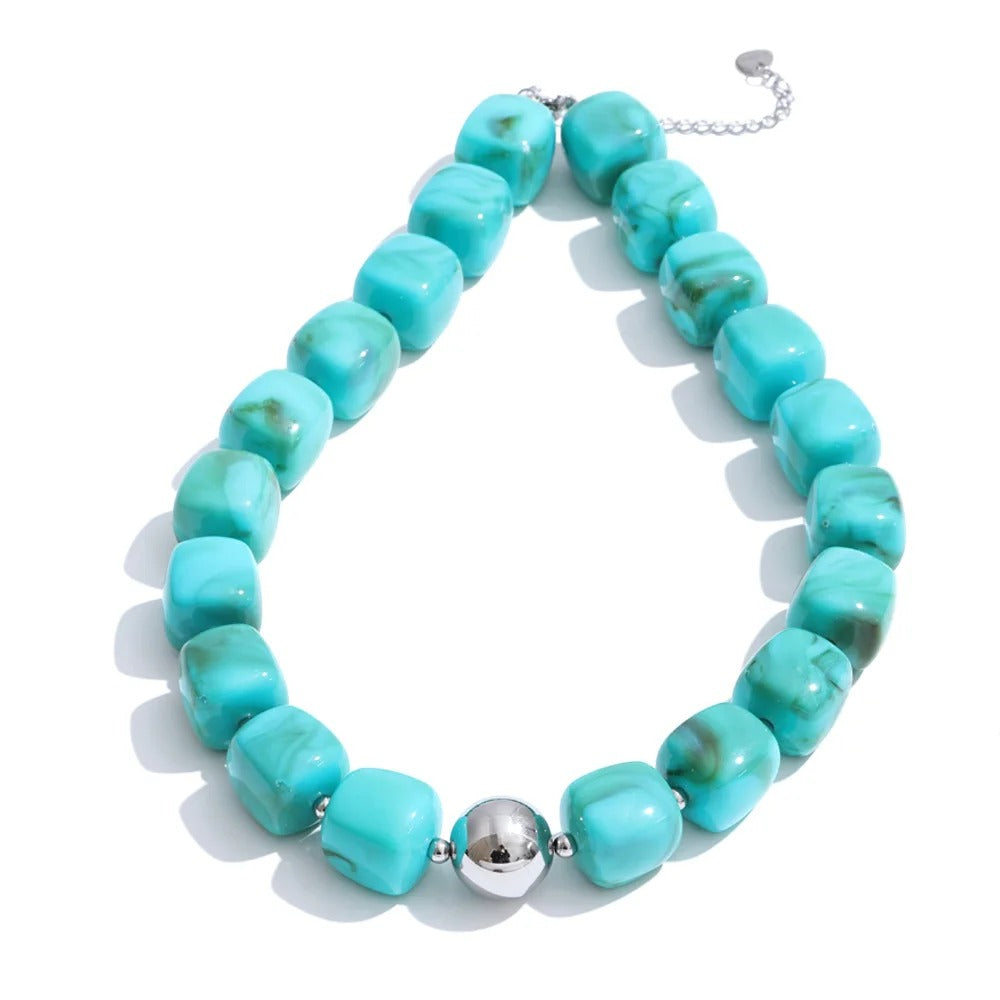 Yhpup Hot Style Handmade Jewelry Acrylic Resin Beads Chain Necklace Bracelet Stainless Steel Spring Summer Statement Accessories