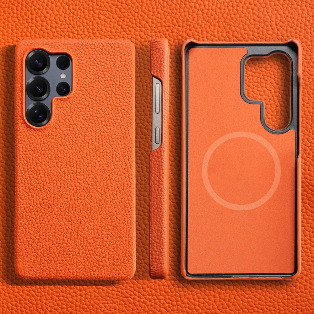 for Magsafe Case for Samsung Galaxy S26 S24 S25 Ultra Plus Natural Cowhide Leather Magnetic Protector Luxury Phone Back Cover