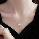 Sweet Pink Bow Necklace Ladies Fashion Sparkling Rhinestone Star