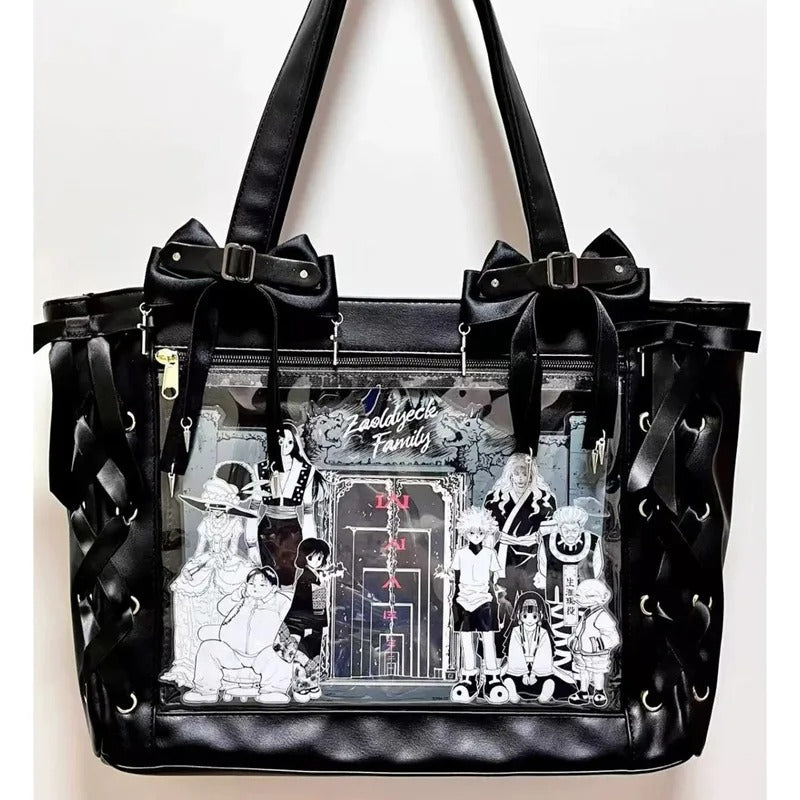 New Japanese Cute Sweet Ribbon Ita Bag Lolita Girls Transparent Handbags Fashion Large Capacity Tote Bag Aesthetic Shoulder Bags