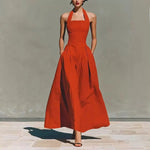 2026 European and American Spring and Summer Neck-Hanging Linen-Style Leisure Fashion Slim-Fitting Pocket