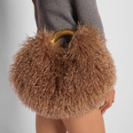 Women's Fashion Long Fur Wool Bag beach Faux Wool Fur Shoulder Bag Ladies Faux Furs Handbag Luxury Mongolian Sheep Fur Bags