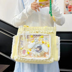 Y2k New Sweet Ita Shoulder Bag Lolita Girl Transparent Crossbody Bag Women Large Capacity Lace Tote Bag Cute DIY Display Handbag