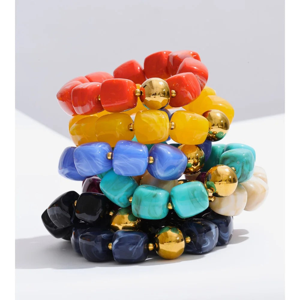 Yhpup Hot Style Handmade Jewelry Acrylic Resin Beads Chain Necklace Bracelet Stainless Steel Spring Summer Statement Accessories