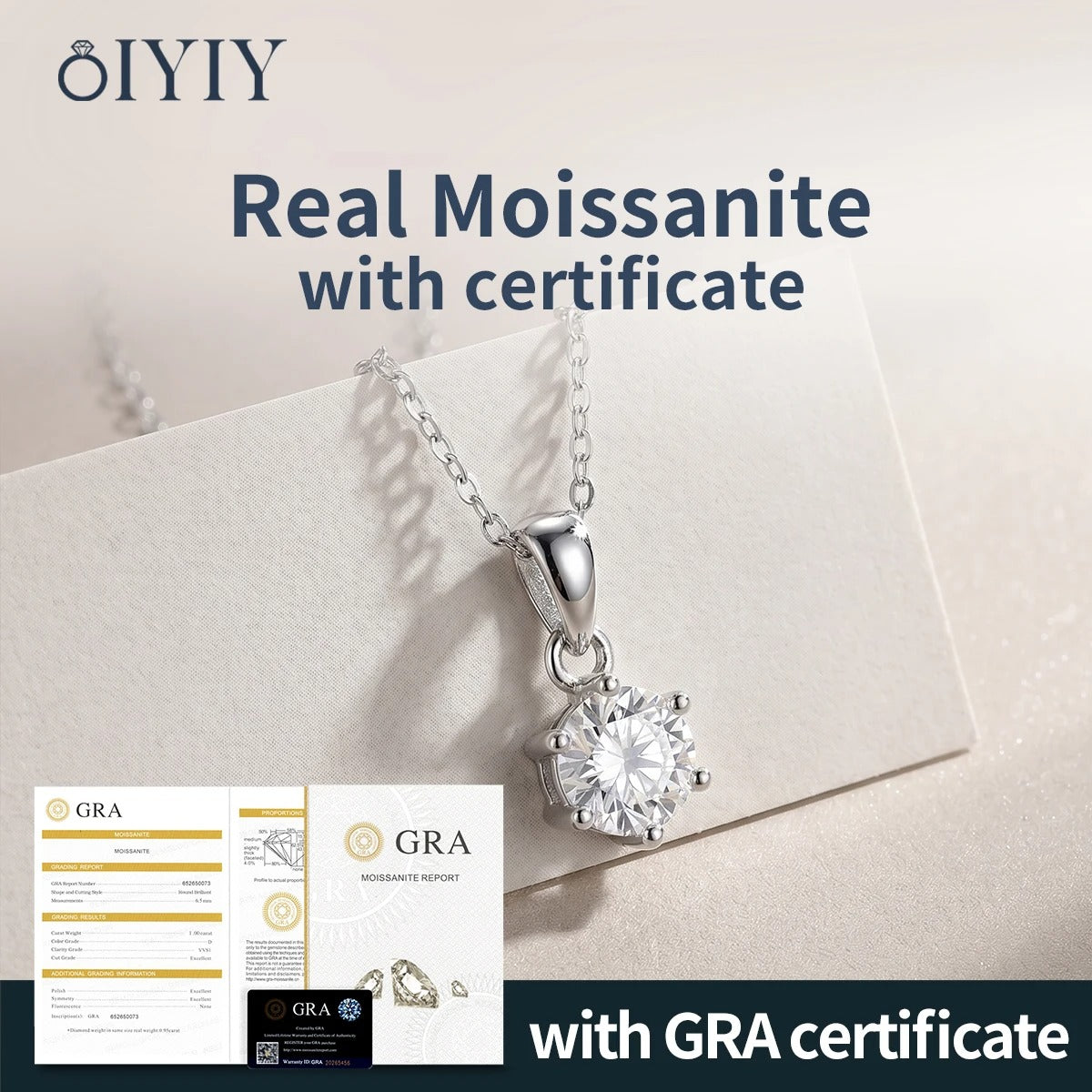 OIYIY 1-3ct Moissanite Necklace 925 Sterling Silver VVS1 GRA Certified Lab Grown Diamond Pendant Luxury Fine Jewelry Gift
