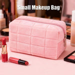 Soft Plush Quilted Cosmetic Bag Portable Zipper Makeup Organizer Cute Travel Toiletry Pouch for Women Girls