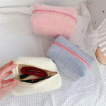 Soft Plush Quilted Cosmetic Bag Portable Zipper Makeup Organizer Cute Travel Toiletry Pouch for Women Girls