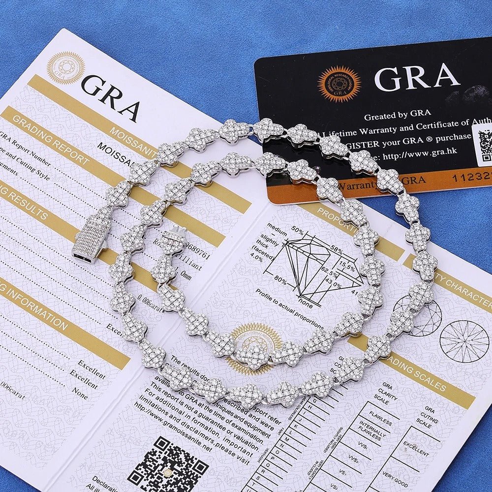 Nuoya Brass/925 VVS1 Moissanite Tennis Necklace Hip Hop Full Paved Diamond Cross Bracelet Unisex