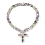 Colorful Flower Cuban Chain Full Paved Iced Out Bling Cubic Zirconia Cross Charms Baguette CZ Cuban Chain HipHop Jewelry