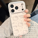 INS Electroplated Leather Hellokitty Phone Case for iPhone 17 Pro 15 14 16 Pro Max Fundas with Plush Pendant Strap Cute Cases
