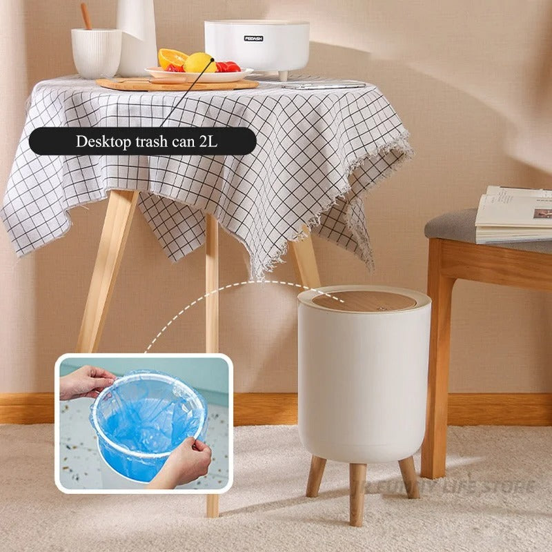 Wooden High Foot Trash Can For Bathroom Creative Kitchen