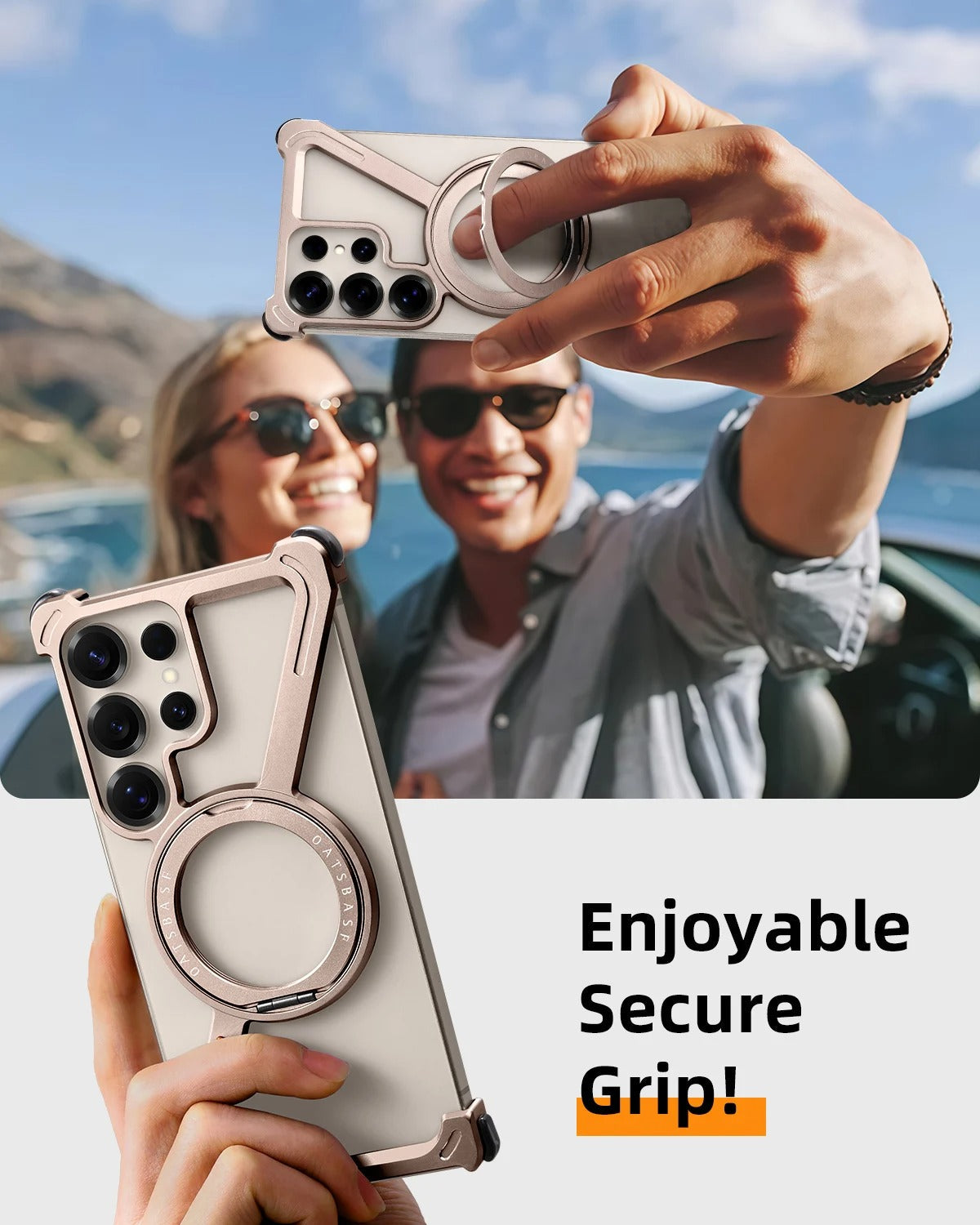 Oatsbasf Metal Frameless Phone Case for Samsung Galaxy S25 S24 Ultra with Stand 360° Rotation Magsafe Bumper Protective Cover