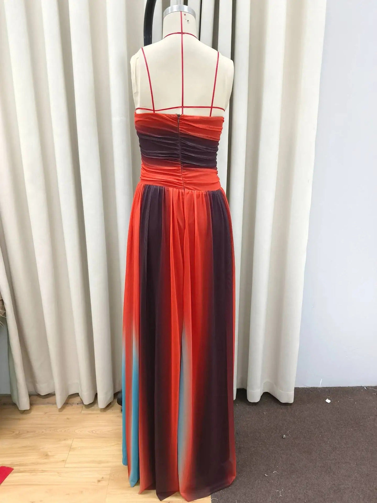 Tie-dye Gradient Hollow Out Women's Maxi Dress Elegant Off Shoulder A-line Hem Long Dresses New Summer 2025 Holiday Female Robes