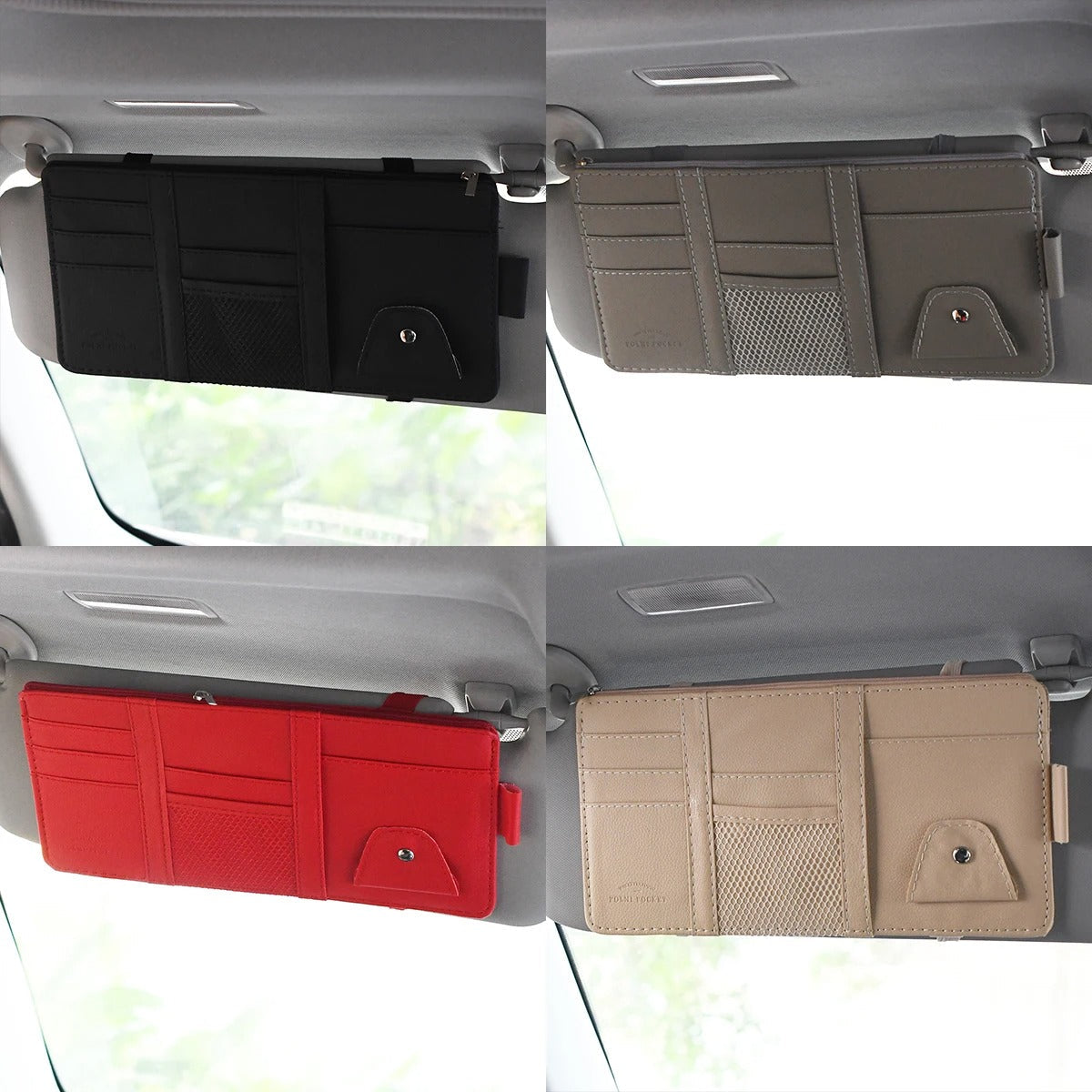 Car Glasses Storage PU Leather Multi-Function Sun Visor Point Organizer Storage Pocket Auto Sunglasses Holder Cards Organizer