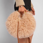 Women's Fashion Long Fur Wool Bag beach Faux Wool Fur Shoulder Bag Ladies Faux Furs Handbag Luxury Mongolian Sheep Fur Bags