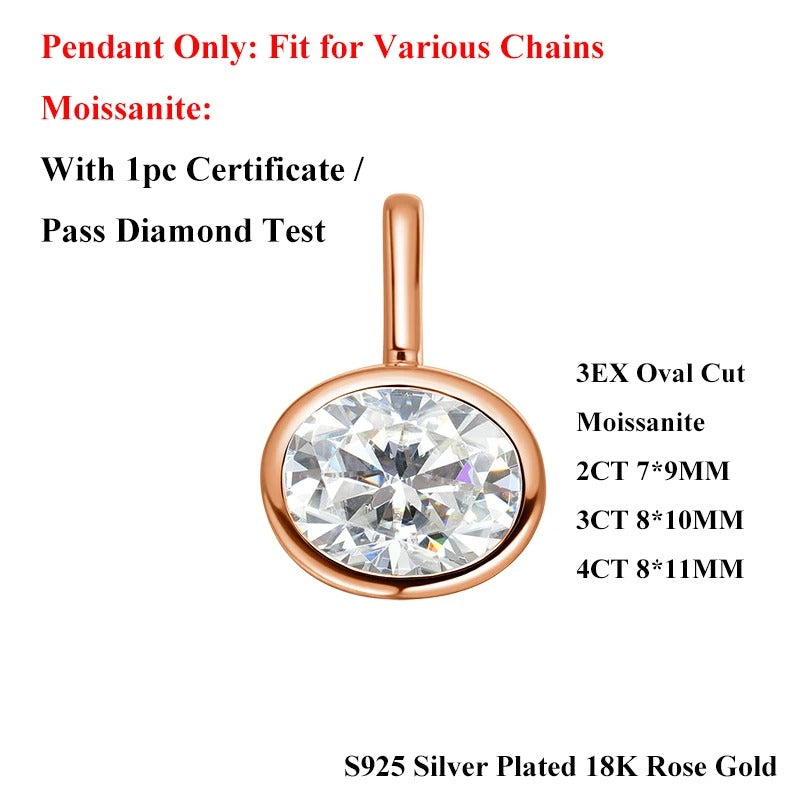 2/3/4CT Oval Cut D-Color VVS1 Solitaire Moissanite Pendant Necklace 1.5mm Solid Choker S925 Sterling Silver GRA Certified Pass Diamond Tester Luxury Fine Jewelry Wedding Party Anniversary Daily Gift For Women