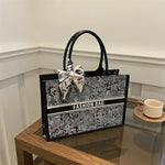 Luxury Elegant Women Tote Bag Embroid Bouquet Pattern PU Leather Tote Bag Letter Scarf Handbag for Commute Shopping