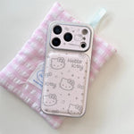 INS Electroplated Leather Hellokitty Phone Case for iPhone 17 Pro 15 14 16 Pro Max Fundas with Plush Pendant Strap Cute Cases