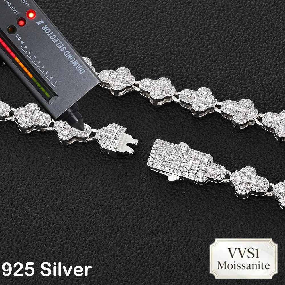 Nuoya Brass/925 VVS1 Moissanite Tennis Necklace Hip Hop Full Paved Diamond Cross Bracelet Unisex