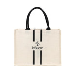 Custom Logo Natural Black Jute Bag Hessian Shopper Tote Bags With Strong Handles