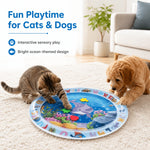BDTGP Pet Water Play Mat for Cats And Dogs, Inflatable Ocean-Themed Toy with Floating Shapes, Indoor And Shaded Outdoor Activity Mat, Without Battery