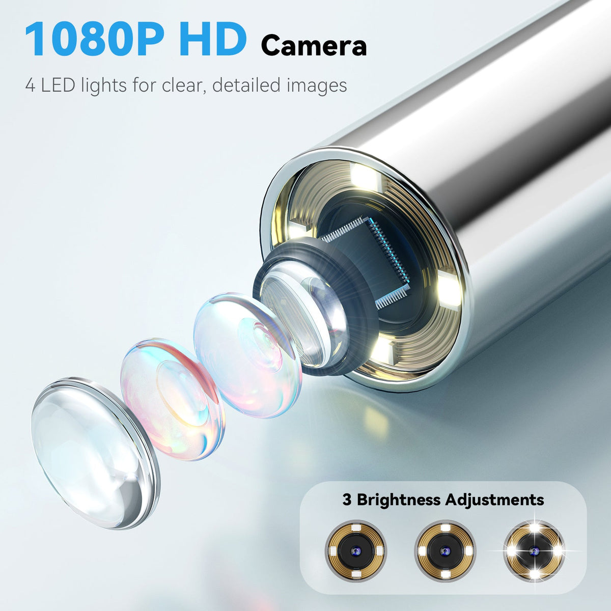 [1080P] 4-In-1 Pet Camera, Smart Detector For Pet Home Use, 1080P HD Ear Camera, See Inside Clearly With 4X Zoom, 12 Extra Inspection Heads Suitable For Checking For Dogs & Cats Ears, Nose, Hair & Mouth, USB Charging, Dog Stuff