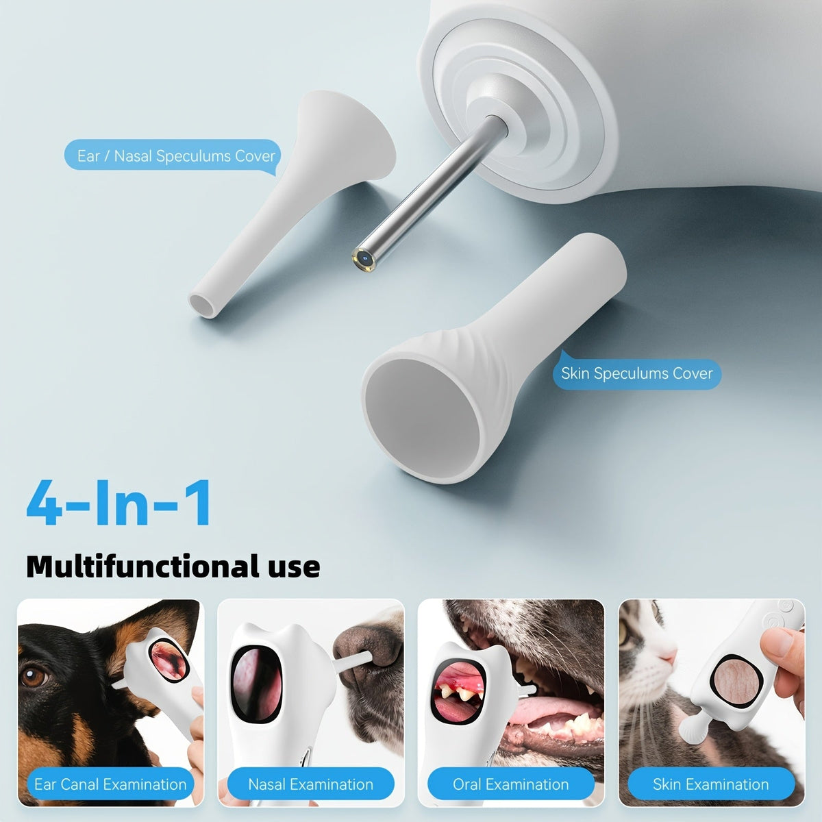 [1080P] 4-In-1 Pet Camera, Smart Detector For Pet Home Use, 1080P HD Ear Camera, See Inside Clearly With 4X Zoom, 12 Extra Inspection Heads Suitable For Checking For Dogs & Cats Ears, Nose, Hair & Mouth, USB Charging, Dog Stuff