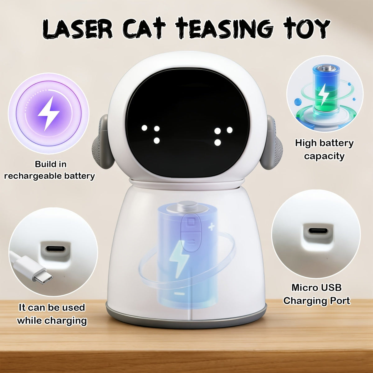 Rechargeable Interactive Cat Toy with Dual Laser Modes and Motion-Activated Fun for Bored Indoor Adult Cats
