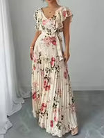 Women's Summer Hot Sale Digital Print Dress – Pleated Ruffled Waist Romantic Vacation Maxi Euro American