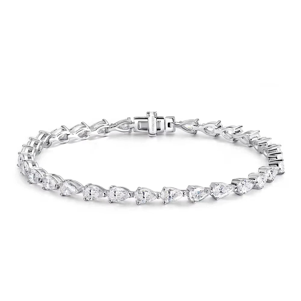 3*5mm Pear Cut All Moissanite Diamond Tennis Bracelet For Women S925 Silver Plated White Gold Waterdrop Shape Jewelry with GRA